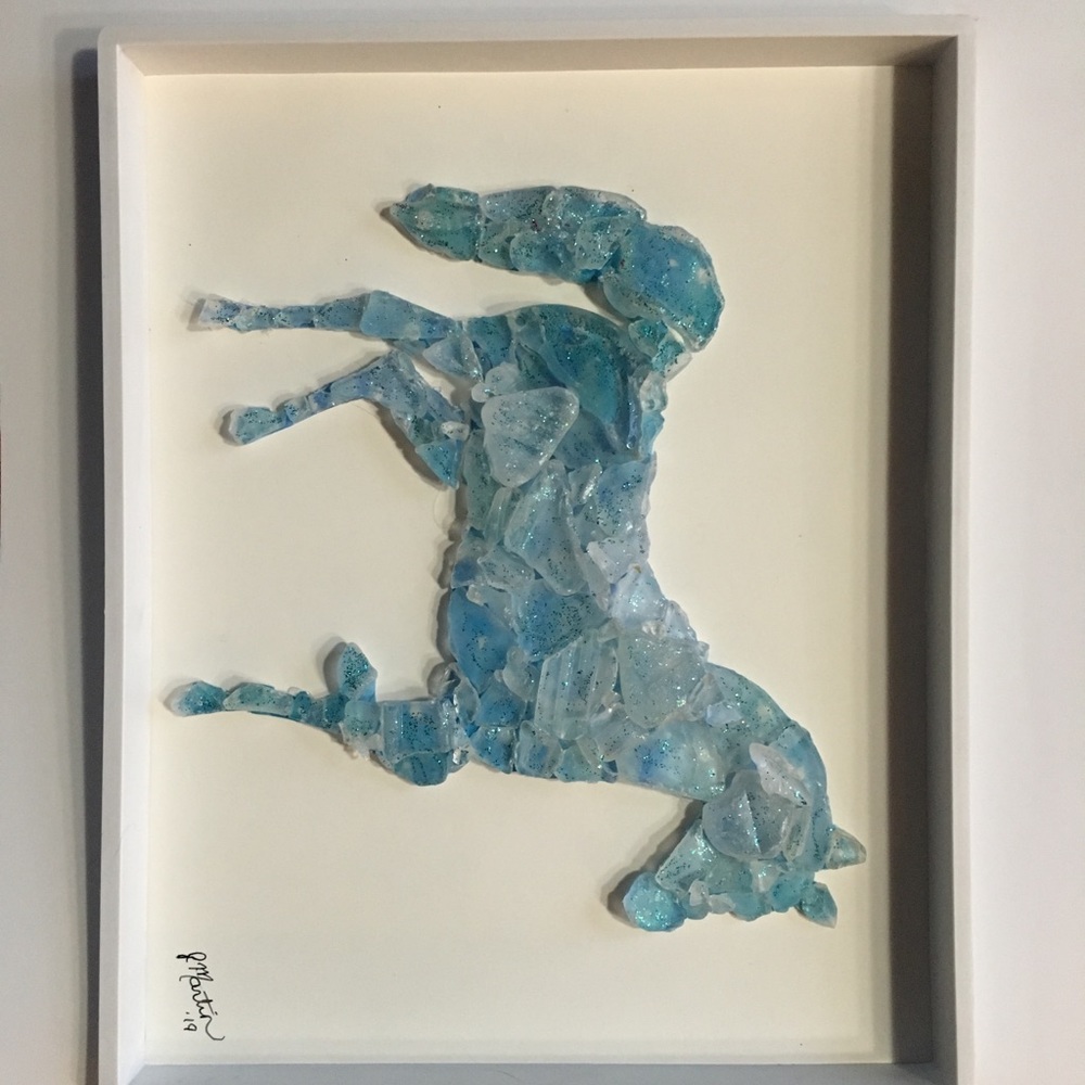 Blue Glitter Unicorn Seaglass Art Piece
